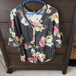 Floral V-Neck Button-Up Blouse